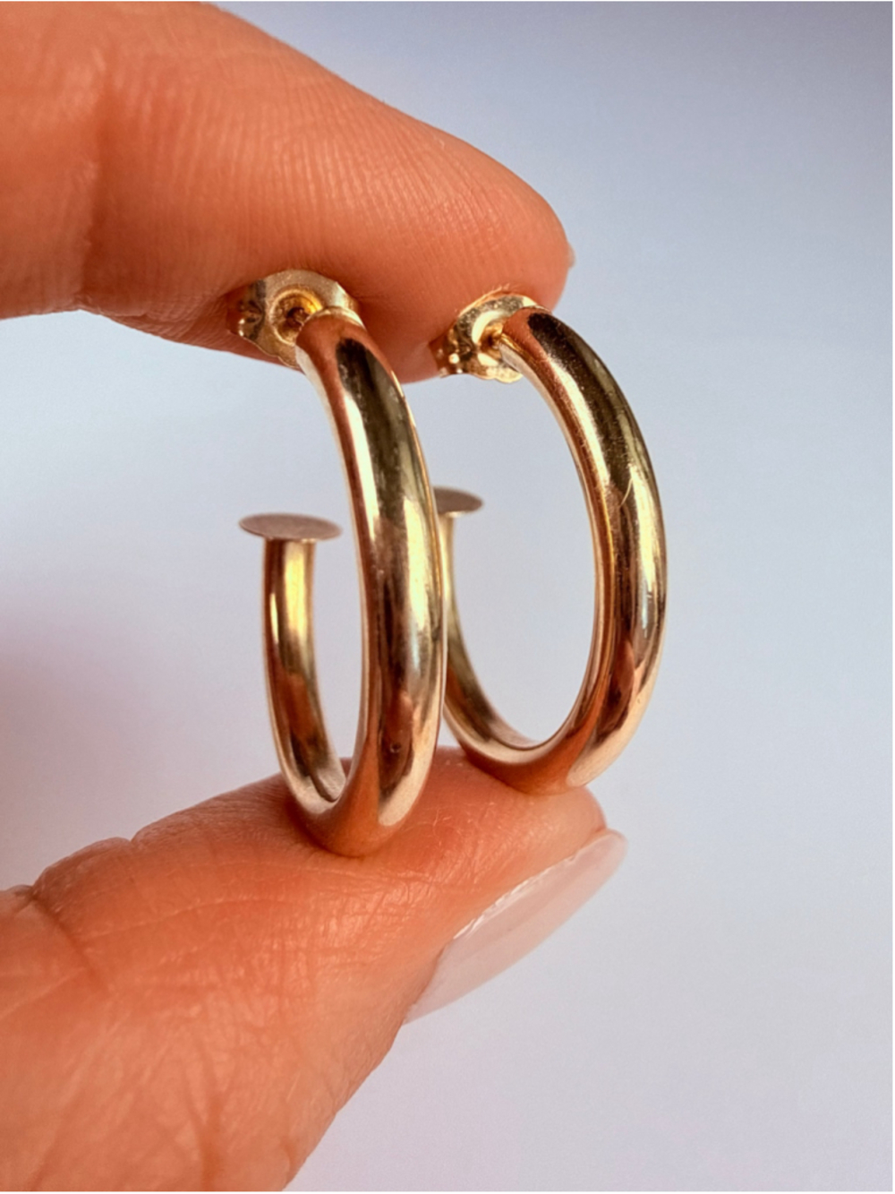 14K Solid Yellow Gold Classic Smooth Polished 1" Open "C" Hoop Earrings SLC
